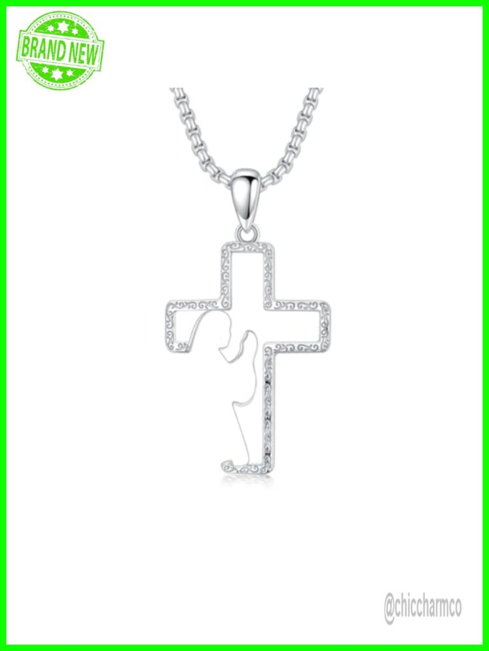 925 Sterling Silver Cross Pendant Necklace Stainless Steel Chain Women